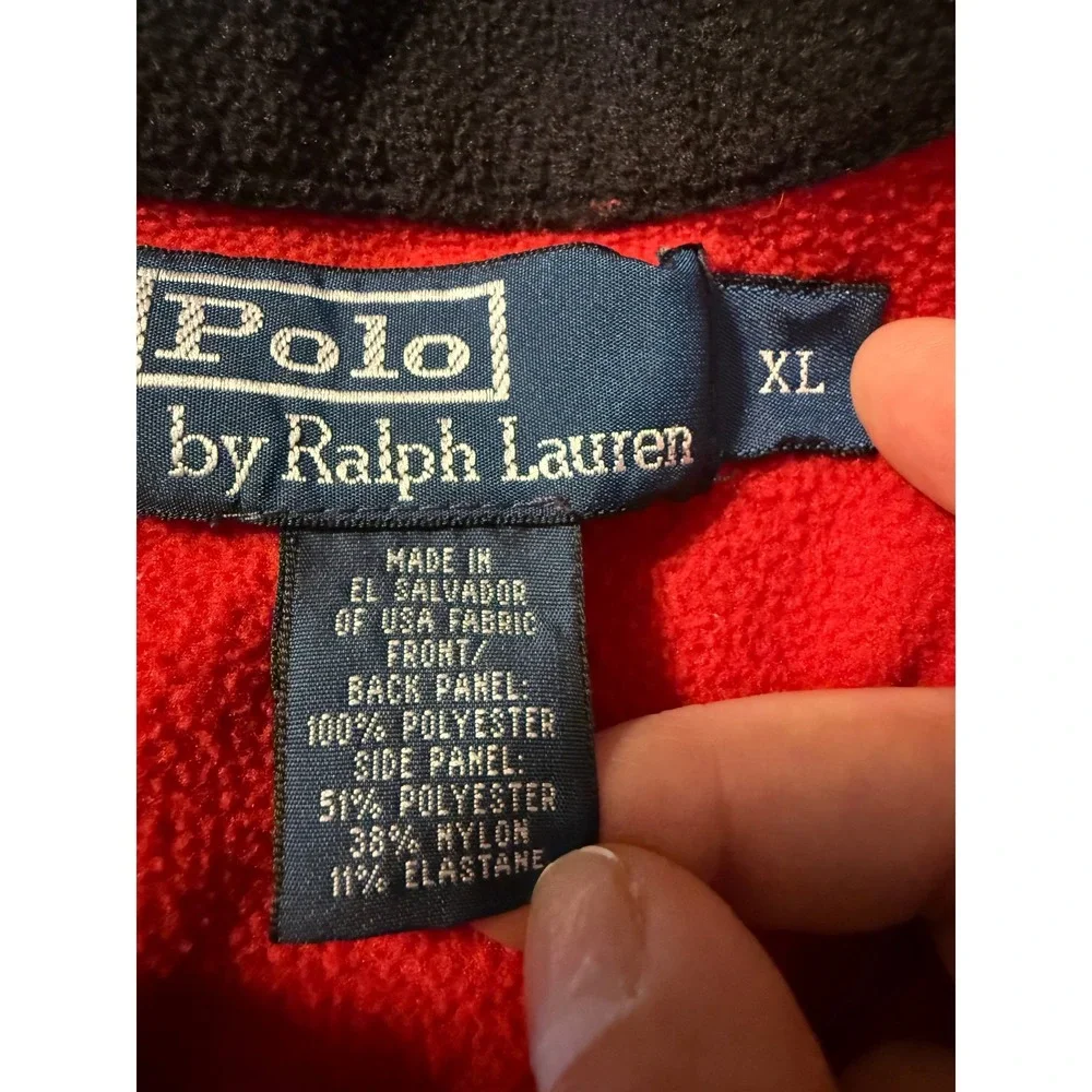 VTG Polo Ralph Lauren Mens XL Red Polartec Fleece 1/4 Zip 2006 Ski Patch Red